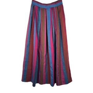Vintage Parrott Fabrics Inc. Handwoven Stripe A-Line Skirt S Purple Blue Pleated